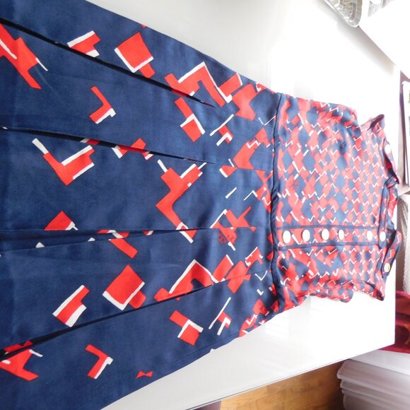 Tory Burch Blue & red dress gold button size 4 - Picture 7 of 7